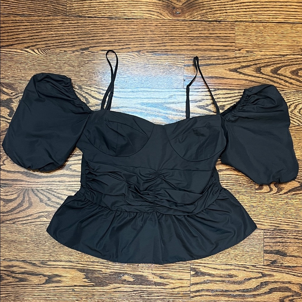 Wayf Black Puff Sleeve Blouse